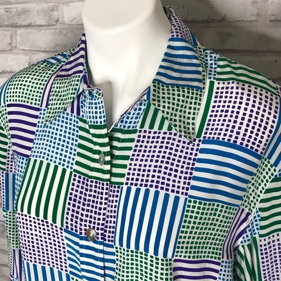 DVF Vintage Silk Blouse w/ dots and lines, medium - Picture 3 of 7